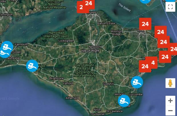 Isle of Wight County Press: Map of ongoing sewage outlfow around the Island. Map courtesy of Southern Water.
