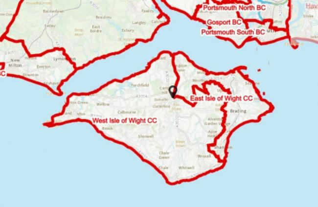 The proposal of a boundary between two new Isle of Wight constituencies.