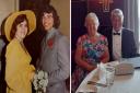 From left: Kay and John on their wedding day. Right: Kay and John on a cruise.