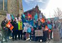 Teachers on strike in Newport's St Thomas's Square.