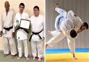 Alex Kujawa, of Freshwater Judo Club, earned his first Dan black belt, centre, flanked by Senseis Martin Holt and Su Webster.