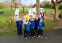 St Helens Primary School pupils' celebrating their Ofsted result.