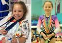 Liberty Lee, eight, in hospital for treatment, and after winning multiple gold medals in Southampton.