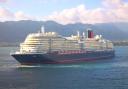 The Cunard liner Queen Anne, leaving Venice, where it was built.