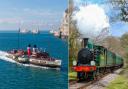 The Waverley passing The Needles and the steam locomotive Calbourne on the IW Steam Railway