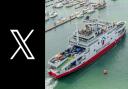 X logo and Red Funnel ferry