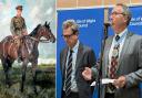 John Seely on his horse Warrior, and Bob Seely at the 2024 General Election declaration