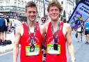 Ryde Harriers athletes Matt Sharp, left, and Chris Newnham, after competing in the London 10k.
