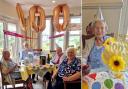 Beryl with her family and pictured with her 100th birthday cake