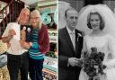 Pat and Kathy Norris on their wedding day, and celebrating their Diamond Wedding Anniversary.