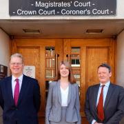 The Churchers criminal defence duty solicitor team. From left, Barry Arnett, Amy Hosell and Henry Farley outside the court buildings in Newport.