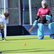 Isle of Wight Hockey Club's Mike Dodds with a strike on goal.  Photo: The IW Hockey Club