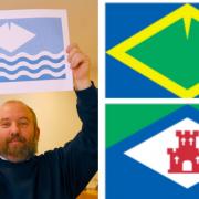Left, John Graney, Isle of Wight Flag design winner 2009, and right, some of other shortlisted entries.