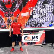 Zoltan Mihalyi celebrates becoming a world champion powerlifter on home turf.