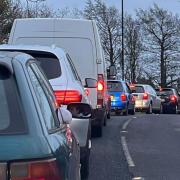 Heavy traffic on Long Lane on the outskirts of Newport