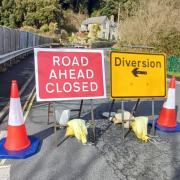 A road closed on the Isle of Wight