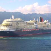 The Cunard liner Queen Anne, leaving Venice, where it was built.