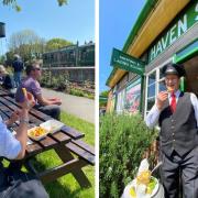 Staff at the Isle of Wight Steam Railway tucking into fish and chips.