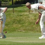 Newport II v Northwood & Arreton II.  Batsman Martyn Richards for Northwood facing Newport's Aaron Hartup.