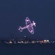 Drone display of Spitfire over Portsmouth, taken from Ryde.