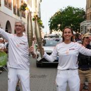 Arsene Wenger and Emily Scadgell in Strasbourg, on the Relais de la Flamme