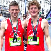 Ryde Harriers athletes Matt Sharp, left, and Chris Newnham, after competing in the London 10k.