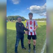 Kevin Fry congratulating Man of the Match, Toby Snow