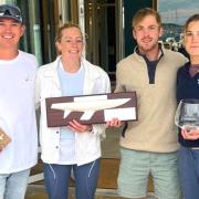 Winning team Audrey, receiving their prizes, with a crew comprising Ted Blowers, Oli Aldridge, and Paris 2024 Olympians Ellie Aldridge and Vita Heathcote.