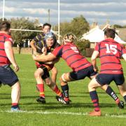 IWRFC (with the ball) in action against United Services Portsmouth at Wootton Rec on Saturday.