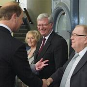 Tony Wood shaking hands with Prince Edward on a royal visit to Shanklin Theatre ten years ago.