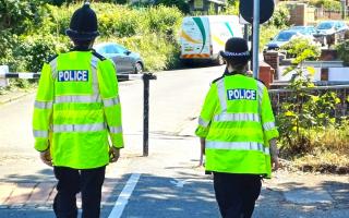 Police on patrol in the Isle of Wight Festival vicinity.