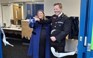 PCC Donna Jones and Chief Constable Scott Chilton cutting the ribbon to open Ryde Police Station