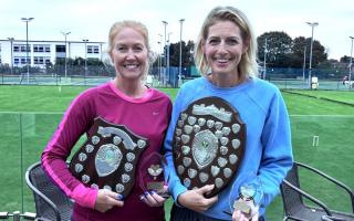 Ryde Lawn Tennis and Croquet Club ladies' tennis team joint captains Emma-Jane Dyer and Emma Wheeler with their accolades.