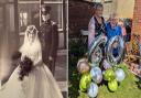 Chris and Diana Mills on their wedding day in 1963 and on their 60th wedding anniversary on Thursday