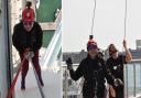 Sophia Preston 100m up the Spinnaker Tower as she started her decent and then pictured at the bottom