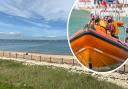 Emergency teams help two people and dog on board grounded motorboat