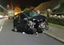 The car which crashed into a wall during the early hours of this morning (Sunday).
