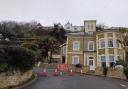 The road closure, on Zig Zag Road, Ventnor and behind, the scene of the 'small' Isle of Wight landslip