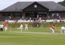 Action between an Isle of Wight Cricket Board team and a touring side from Down Under at Newclose, Newport.