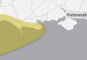 The weather map showing how close the Island is to a yellow weather warning for wind on Sunday.