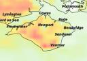 Map of the Isle of Wight, with darkest areas showing the densest fog.