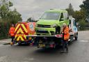 Damaged van after Newport Road collision