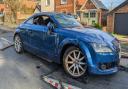 Damaged Audi after a two-car collision in Apse Heath