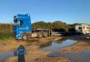 Low loader in the car park at Bembridge Point