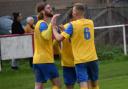 Newport celebrating away at Whitchurch United