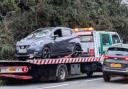 A car ready to be towed away after a crash