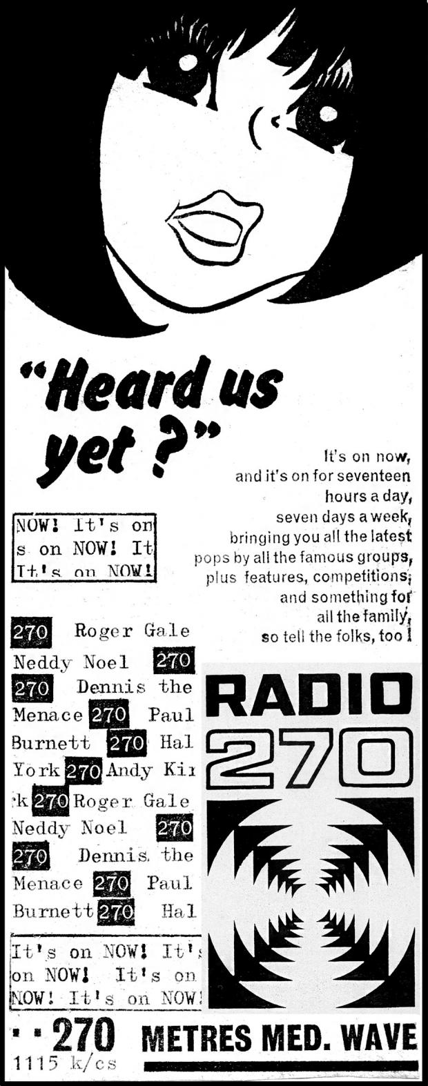 Isle of Wight County Press: So well-established were the pirates that their adverts appeared in popular magazines and newspapers. Radio 270, rigged by Harry Spencer, advertised heavily. © County Press.