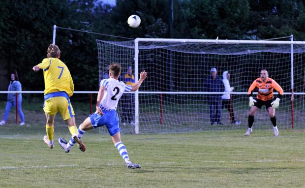 Isle of Wight County Press: Connorr Kelly lets fly to score the best goal of the final to make it 3-1. Photo: Barbara Close