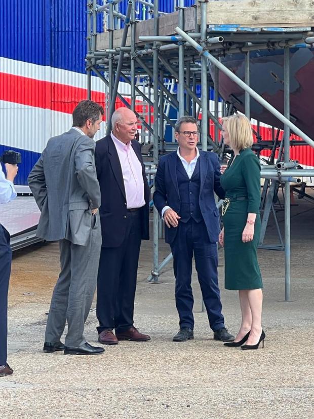 Isle of Wight County Press: At Wight Shipyard, Bob Seely and Liz Truss. Picture by Pamela Parker.