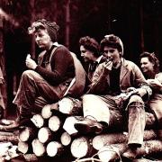 Lumberjills, including Ann Moffat, taking a break during forestry work on the Isle of Wight. Photo: Joanna Foat.